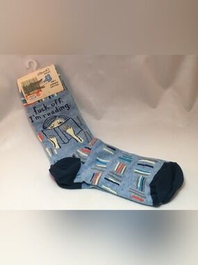 Blue Q Light Blue Novelty Reading Socks with Dark Blue Accents
